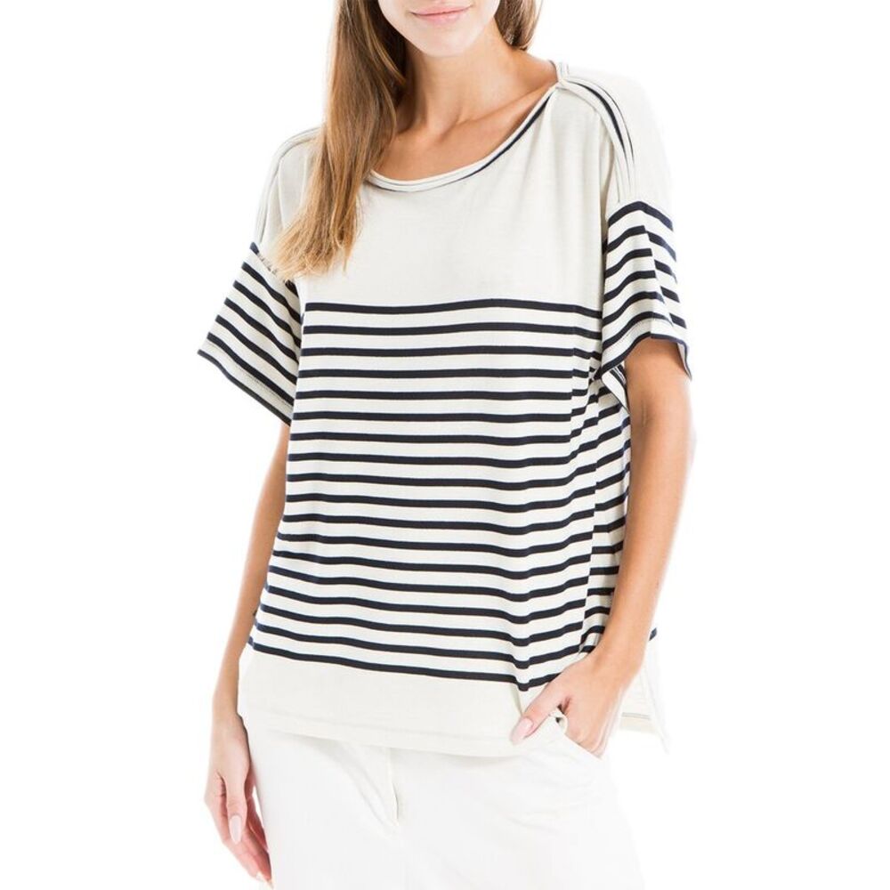 Max Studio Black and White Striped Short Sleeve Tee